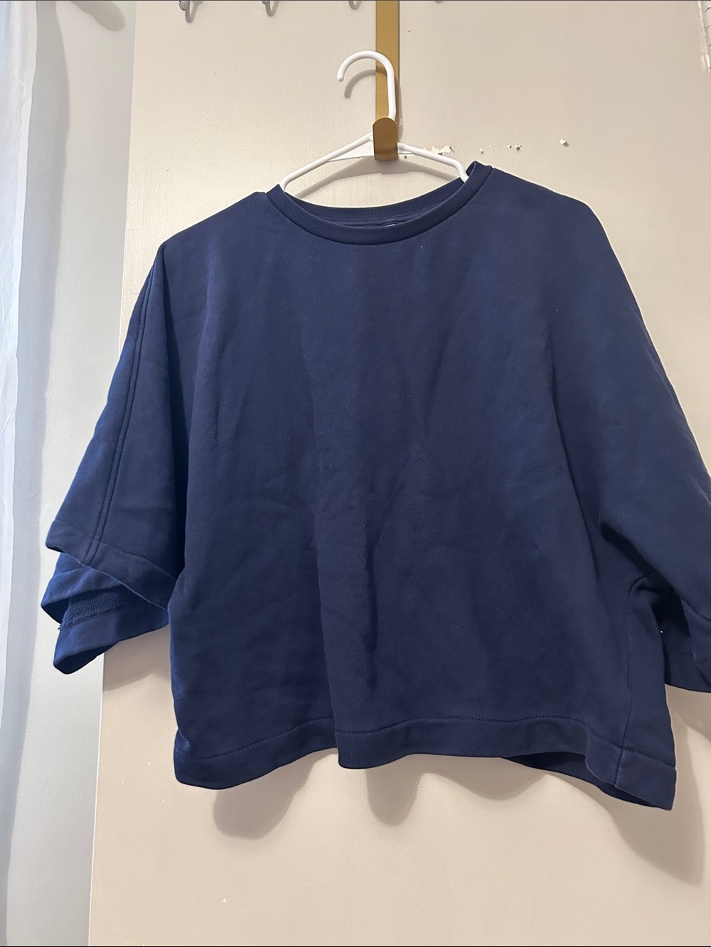 H&M Navy Blue Boxy Crewneck Top
